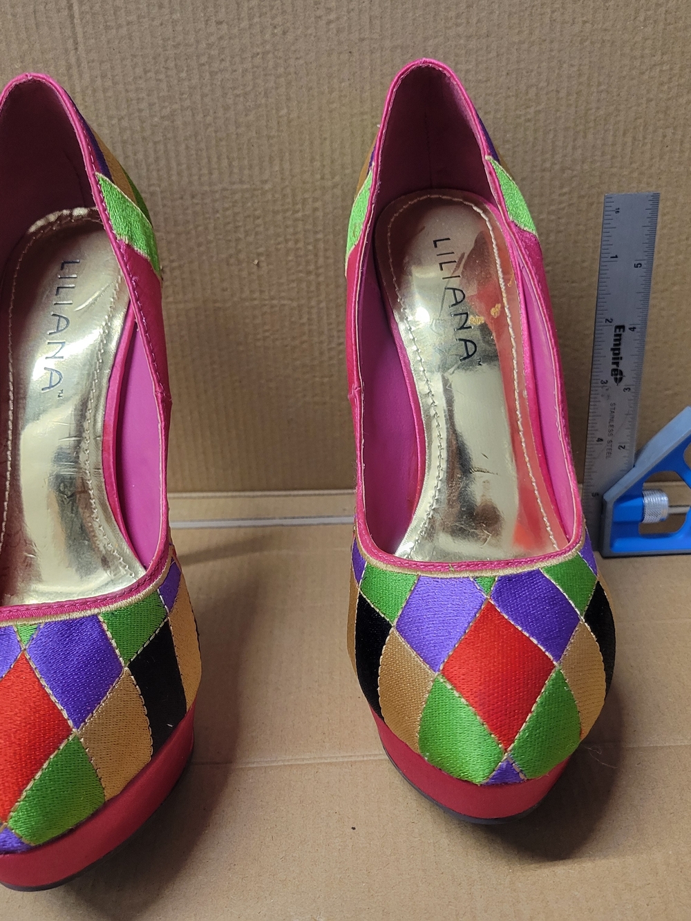 Liliana Pink Multicolor Harlequin Platform Pumps